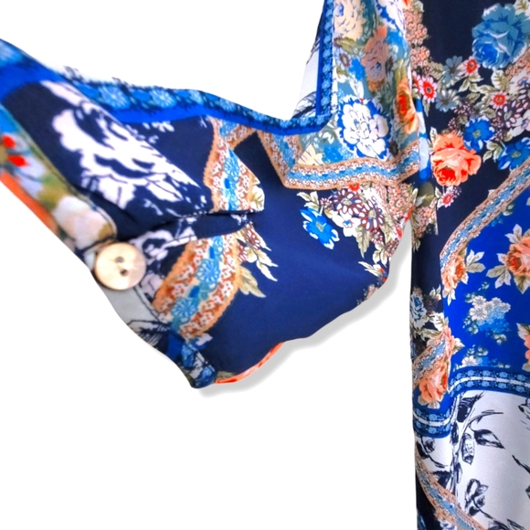 Westport Artsy Floral Patchwork 3/4 Sleeve Semi Sheer Long Tunic Blouse, M - Picture 11 of 11